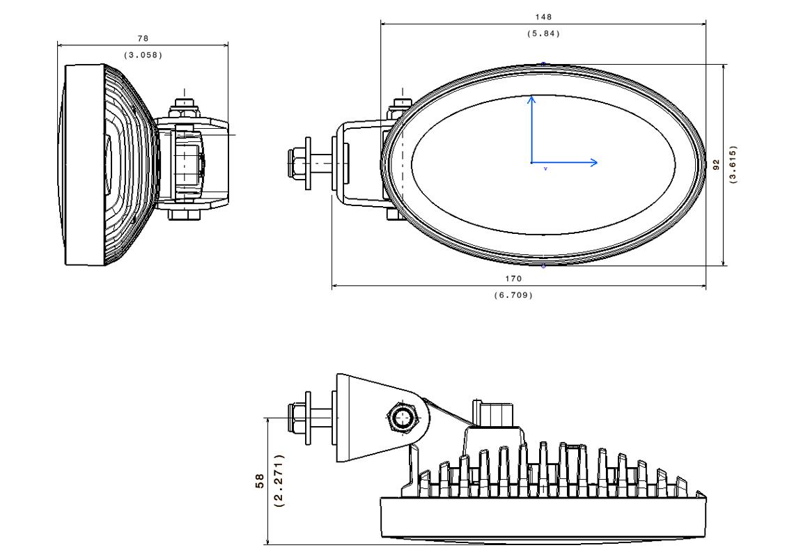 Oval LED Arbeitsscheinwerfer seitlich angebracht 1500 Lumen